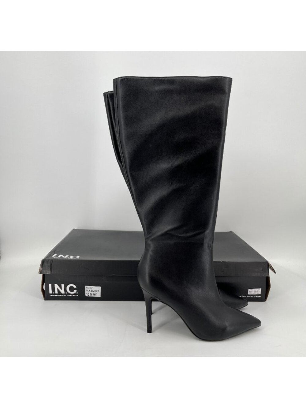 INC International Concepts Rajel Black Boots 10W Wide Calf Knee High Stiletto